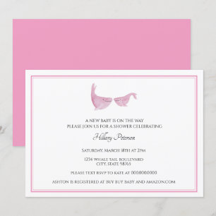 Whale baby Shower Pink Watercolor Girl Invitation