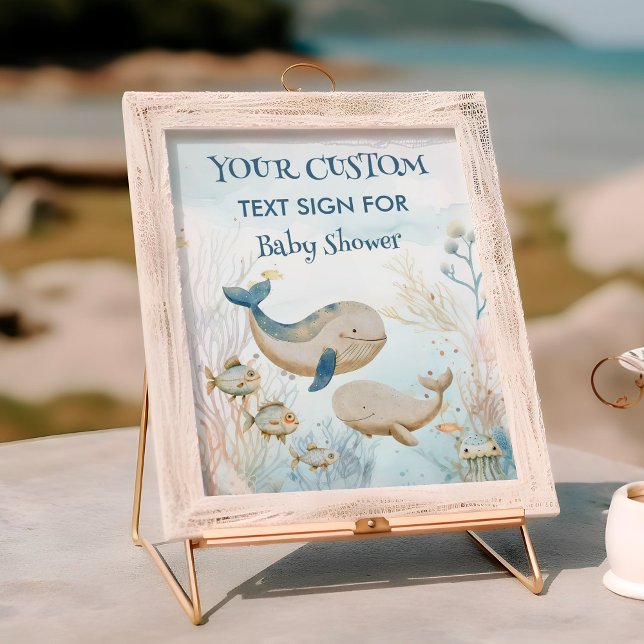 Whale Baby Shower Under the Sea Custom Text Sign (Custom sign from the Whale Baby Shower Collection by Darling & May)
