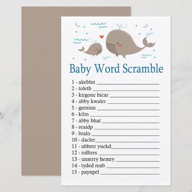 Whale Baby word scramble game (Front/Back)