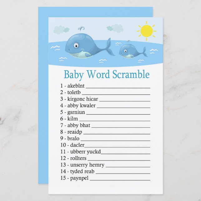 Whale Baby word scramble game (Front/Back)