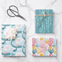 Whale Baby Wrapping Paper Flat Sheet Set of 3