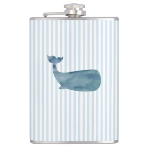 Whale Beach Nautical Blue Stripe Hip Flask