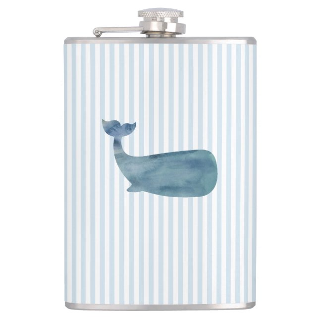 Whale Beach Nautical Blue Stripe Hip Flask (Front)
