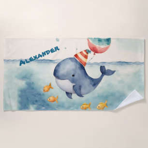 Whale Birthday Beach Towel
