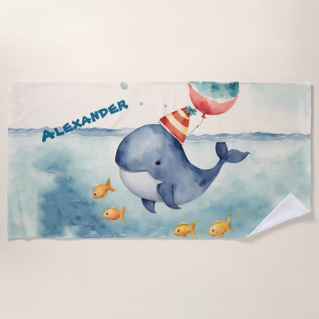 Whale Birthday Beach Towel (Front)
