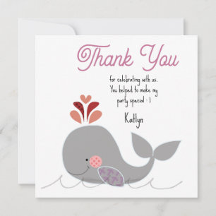 Whale Birthday Flat Thank You Card