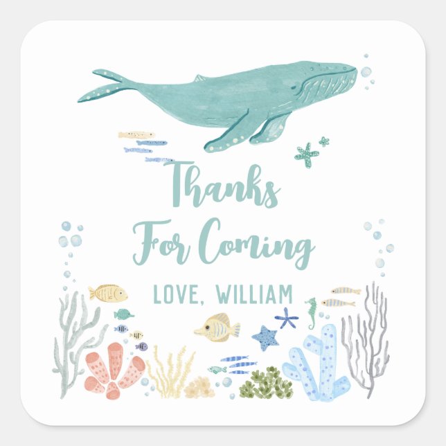 Whale Birthday Thank You Square Sticker (Front)