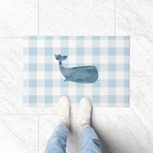 Whale Blue Gingham Buffalo Check Coastal Doormat