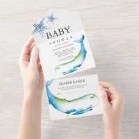 Whale Boy Baby Shower All in One Invitation