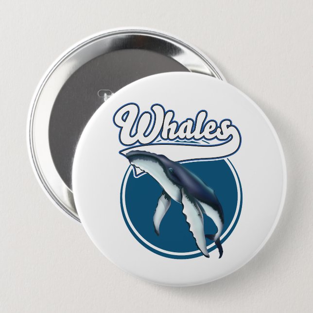 Whale cartoon logo 4 inch round button (Front & Back)