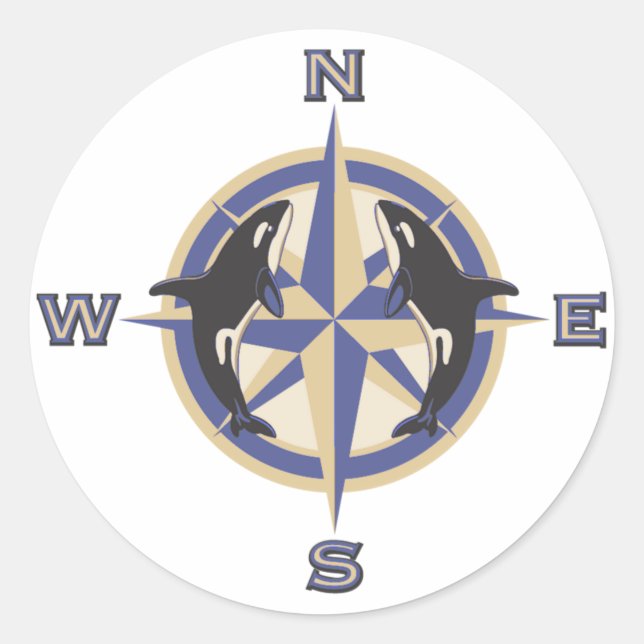Whale Compass Rose Classic Round Sticker (Front)