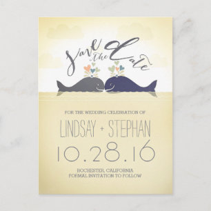 Whale couple cute nautical save the date postcard