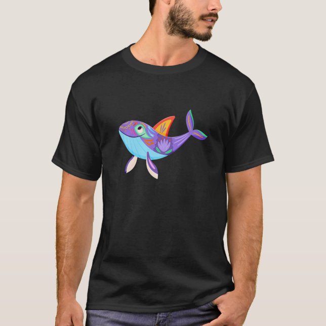 Whale Dia De Los Muertos Colourful Day Of Dead Sug T-Shirt (Front)