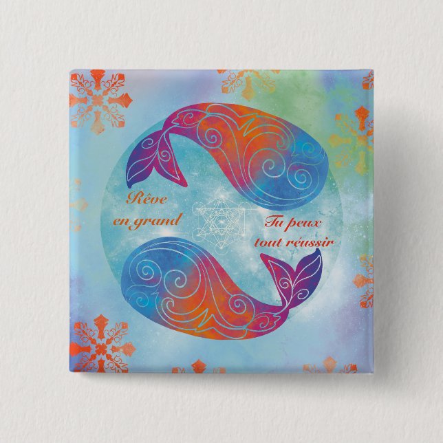 Whale dream 2 inch square button (Front)