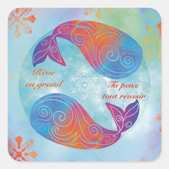 Whale dream square sticker (Front)