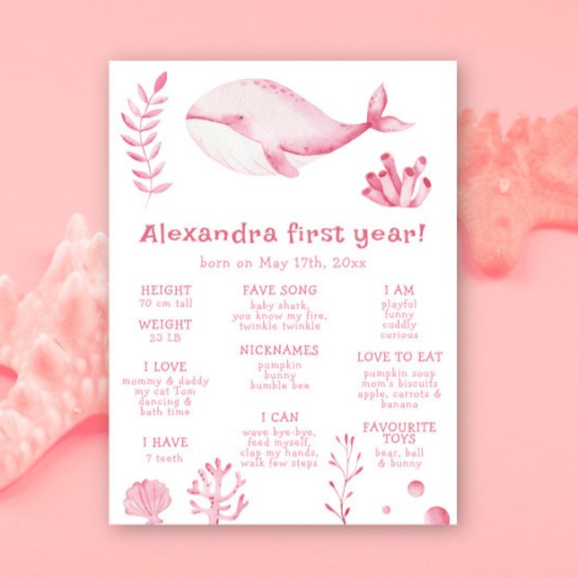Whale First Birthday Milestone Birthday Poster (Creator Uploaded)