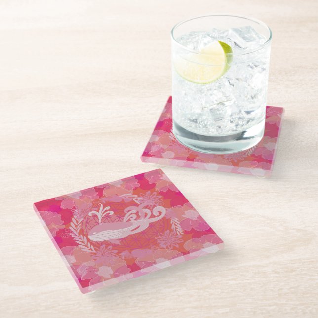 Whale flower of life glass coaster (Angled)