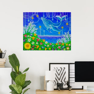 Whale & Flowers Poster