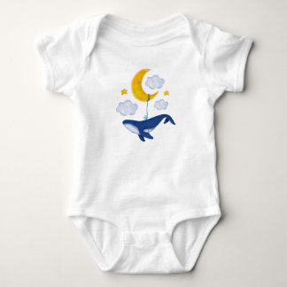 Whale flying among clouds baby bodysuit