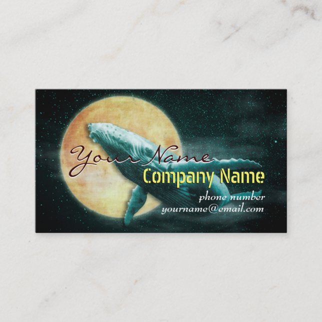 Whale Flying to The Moon Business Cards template (Front)
