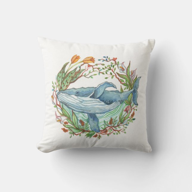 Whale Garden Throw Pillow (Front)