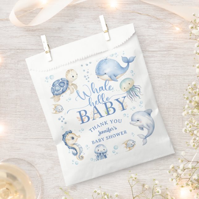 Whale Hello Baby Shower Boy Blue Ocean Favour Bag (Clipped)