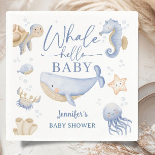 Whale Hello Baby Shower Boy Blue Ocean  Napkin
