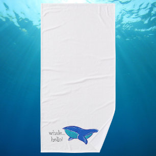 “Whale Hello” Blue Whale White Bath Towel