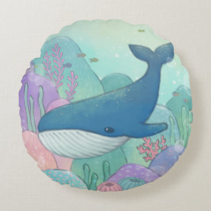 Whale Illustration Round Pillow