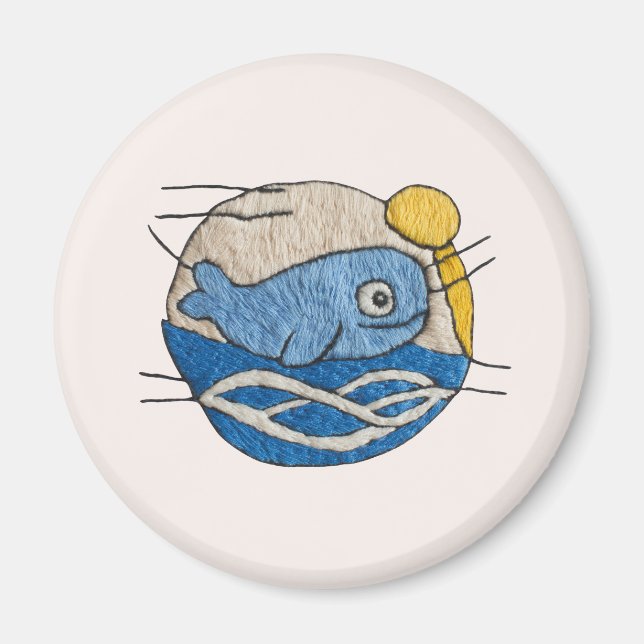 Whale in embroidery design magnet (Front)
