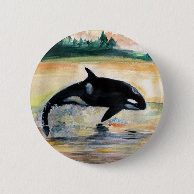 Whale in  Jump Wild  Orca Round Badge 2 Inch Round Button (Front)