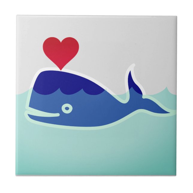 Whale in Ocean Cartoon  Tile (Front)