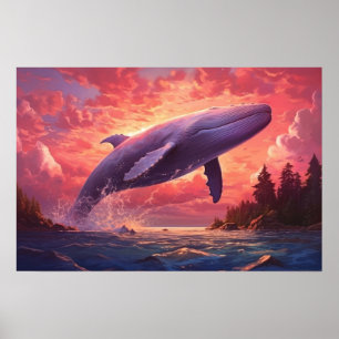 Whale in the pastel sky  Small Poster