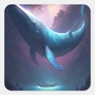 Whale In The Sky Fantasy Art Square Sticker