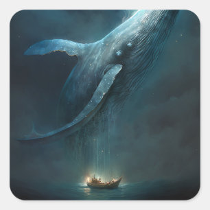 Whale In The Sky Fantasy Art Square Sticker