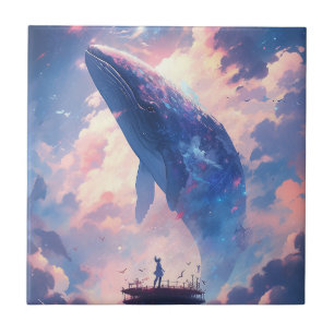Whale In The Sky Fantasy Art Tile