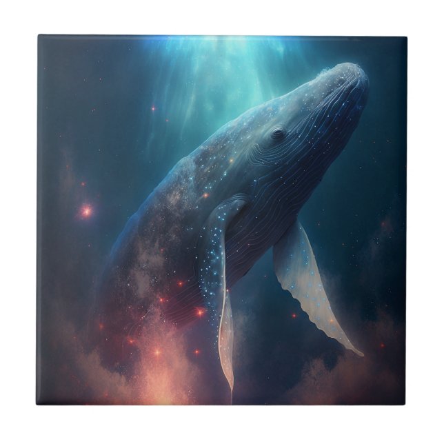 Whale In The Sky Fantasy Art Tile (Front)
