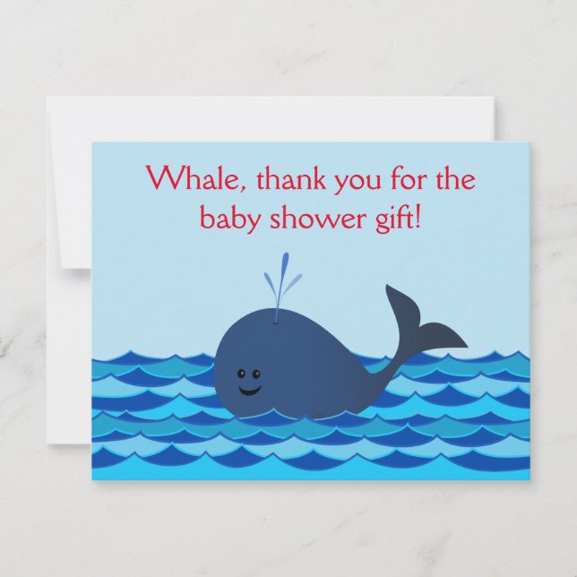 Whale It's A Boy Baby Shower Flat Thank You Note Card (Front)