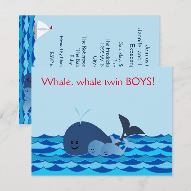 Whale It's A Twin Boys Baby Shower Invite (Front/Back)