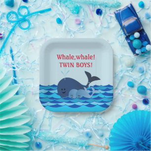 Whale It's A Twin Boys Personalized Paper Plates