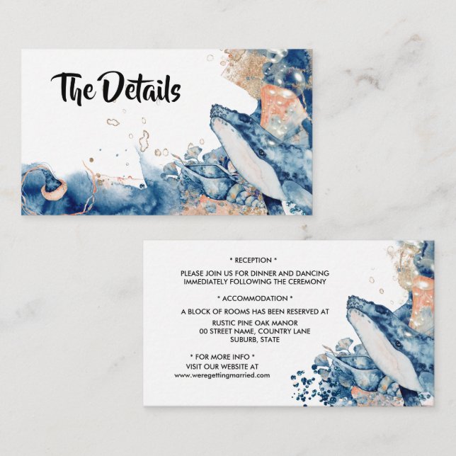 Whale jelly fish sea mammals blue orange chic enclosure card (Front/Back)