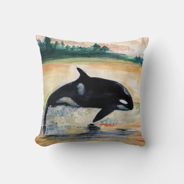 Whale Jumping Orca Throw Cushion 41 cm x 41 cm (Front)