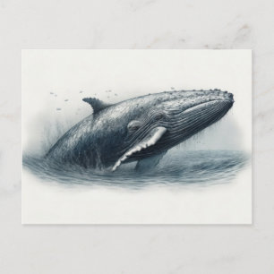 Whale jumping out of ocean illustration  postcard