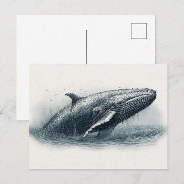 Whale jumping out of ocean illustration  Small Postcard (Front/Back)