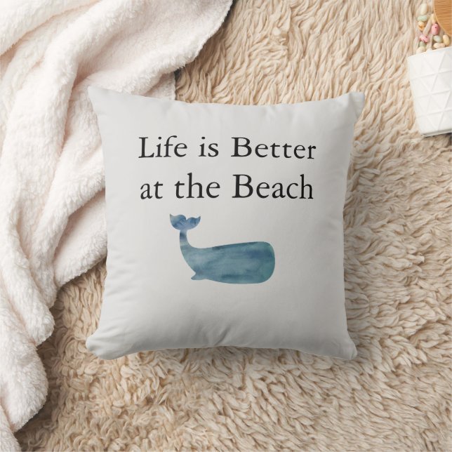 Whale Life is Better at the Beach Coastal Throw Pillow (Blanket)