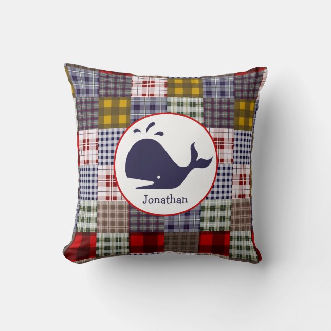 Whale + Madras Plaid Pillow (Front)