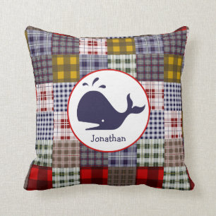 Whale + Madras Plaid Pillow