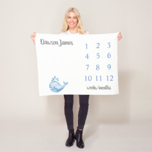Whale Milesstone Blaket Fleece Blanket