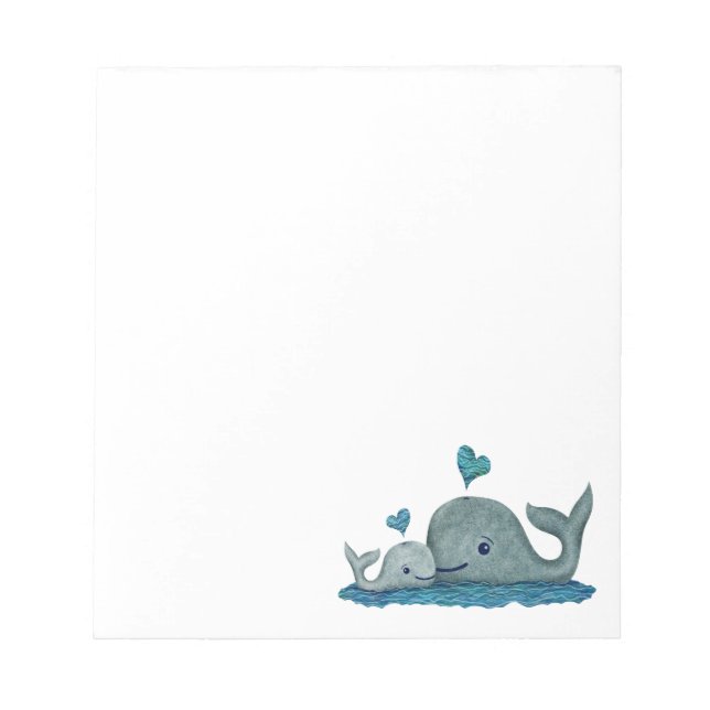 Whale Mom and Baby Swimming in the Sea Notepad (Front)