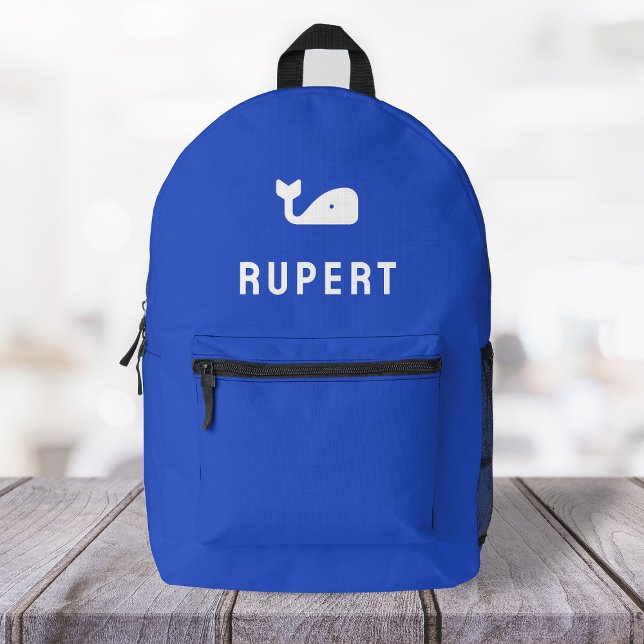 Whale Name Monogram Modern Minimal Royal Blue Printed Backpack (Creator Uploaded)